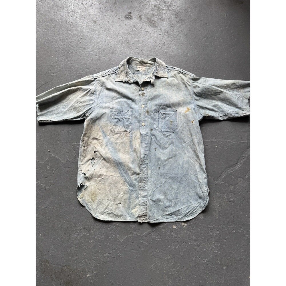 Vintage 1920s 1930s Reputation Brand Chinstrap Chambray Shirt